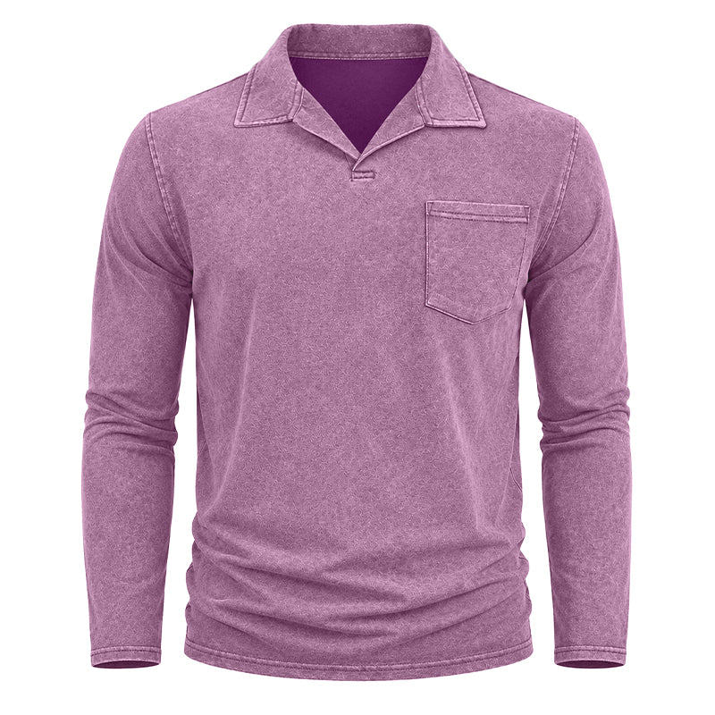 Vintage Washed Long Sleeve Polo Shirt