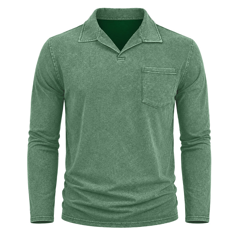 Vintage Washed Long Sleeve Polo Shirt