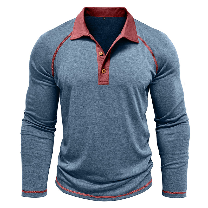 Contrast Collar Long Sleeve Polo Shirt