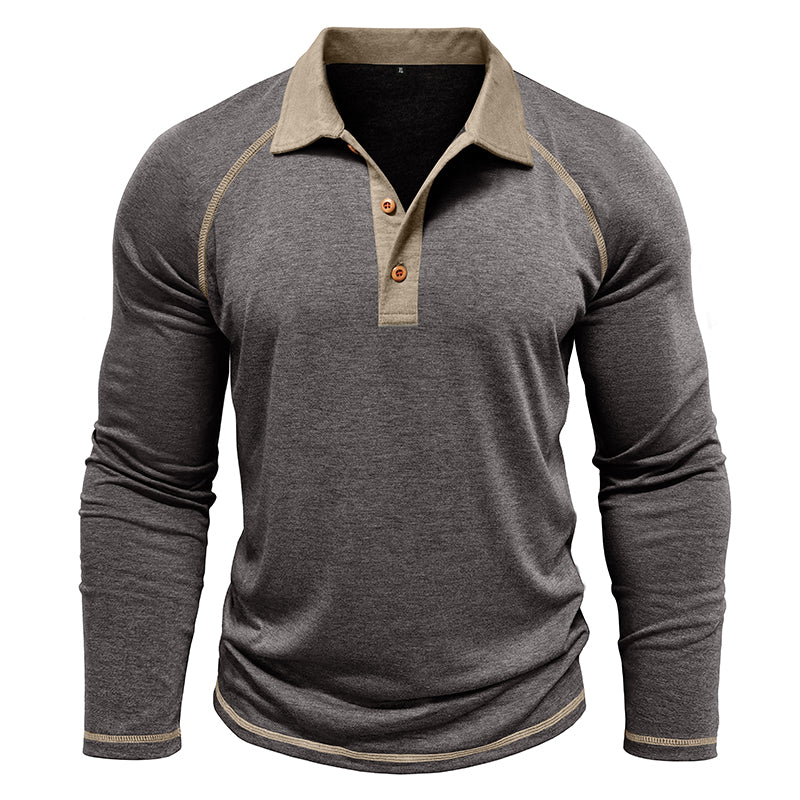 Contrast Collar Long Sleeve Polo Shirt