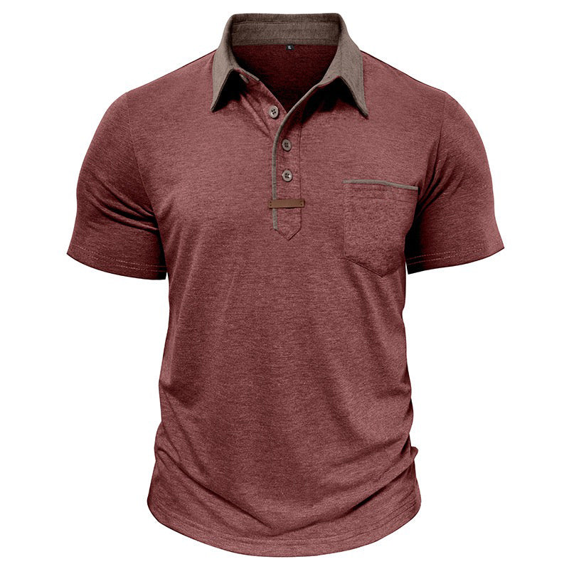 men's soft polo shirt with brown collar and buttons