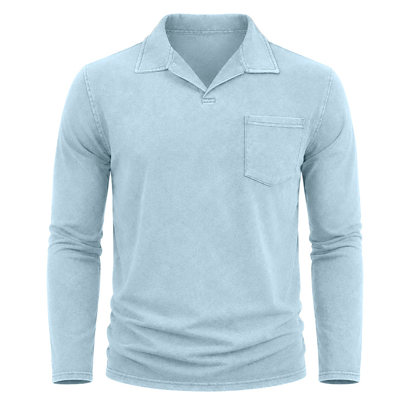 Vintage Washed Long Sleeve Polo Shirt