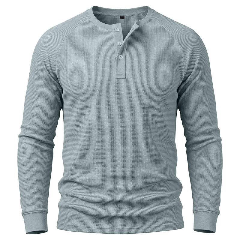 Waffle Knit Henley Long Sleeve Shirt