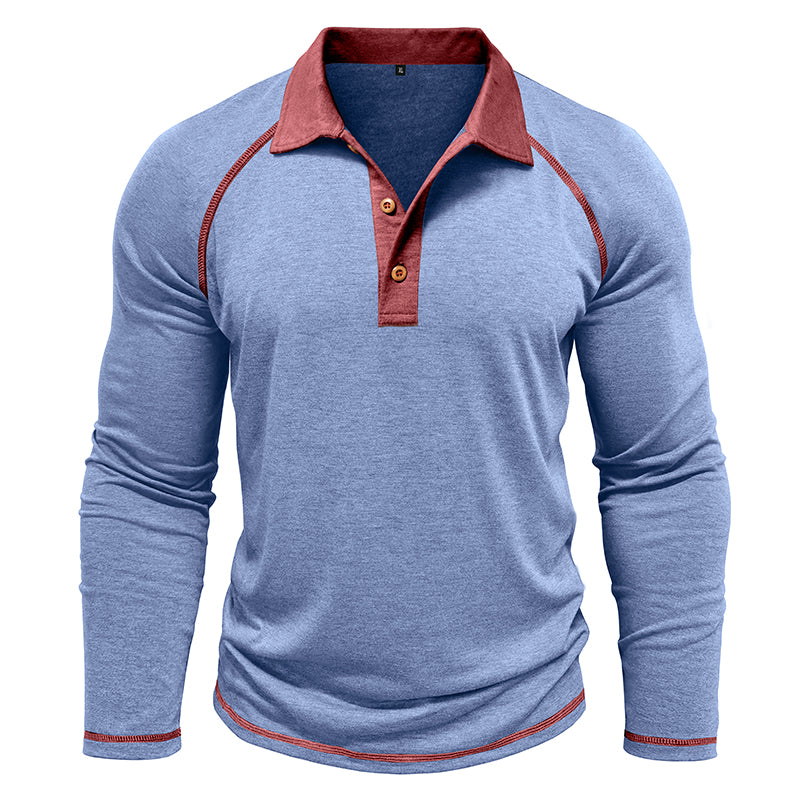 Contrast Collar Long Sleeve Polo Shirt