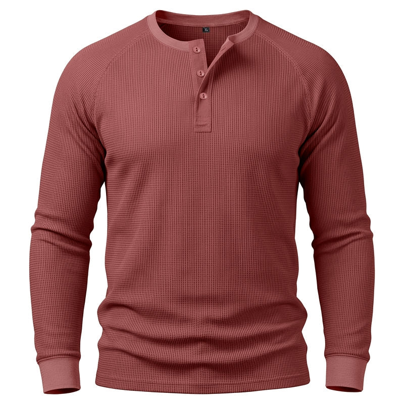 Waffle Knit Henley Long Sleeve Shirt