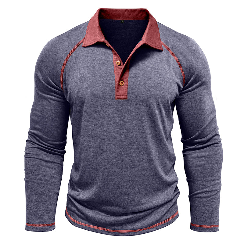 Contrast Collar Long Sleeve Polo Shirt