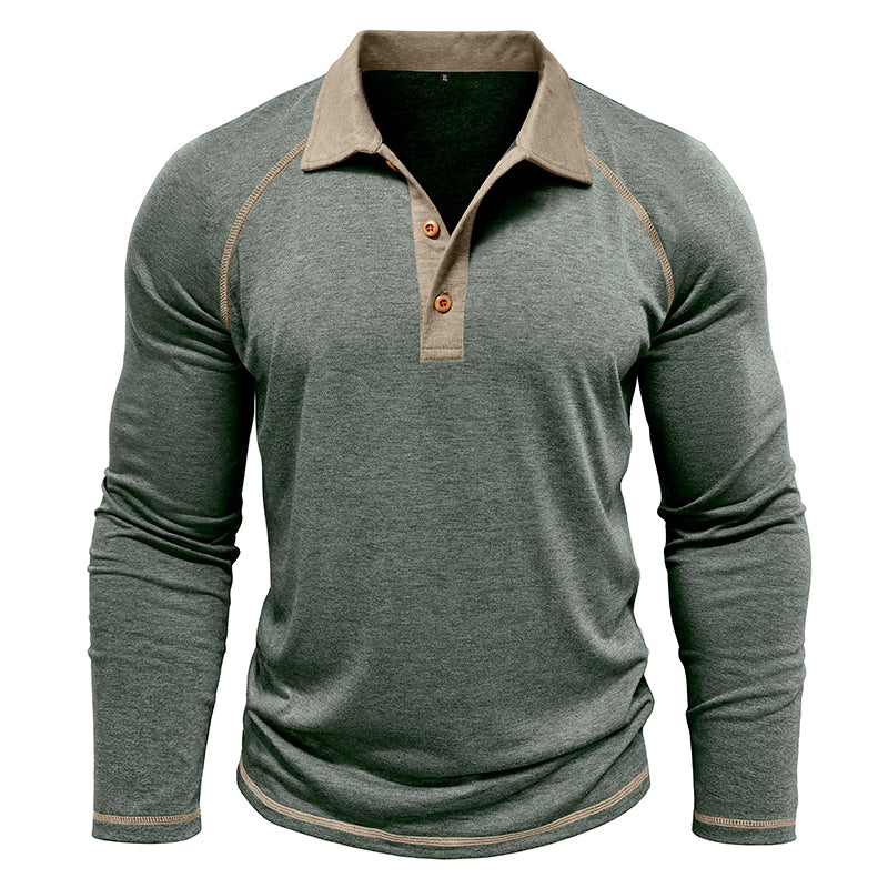 Contrast Collar Long Sleeve Polo Shirt