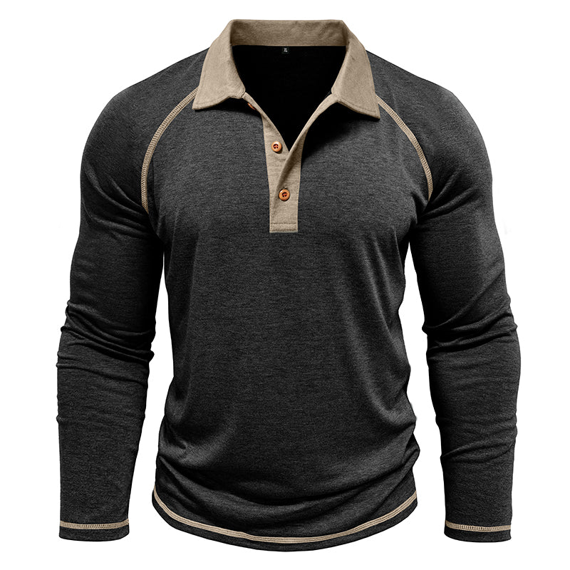 Contrast Collar Long Sleeve Polo Shirt
