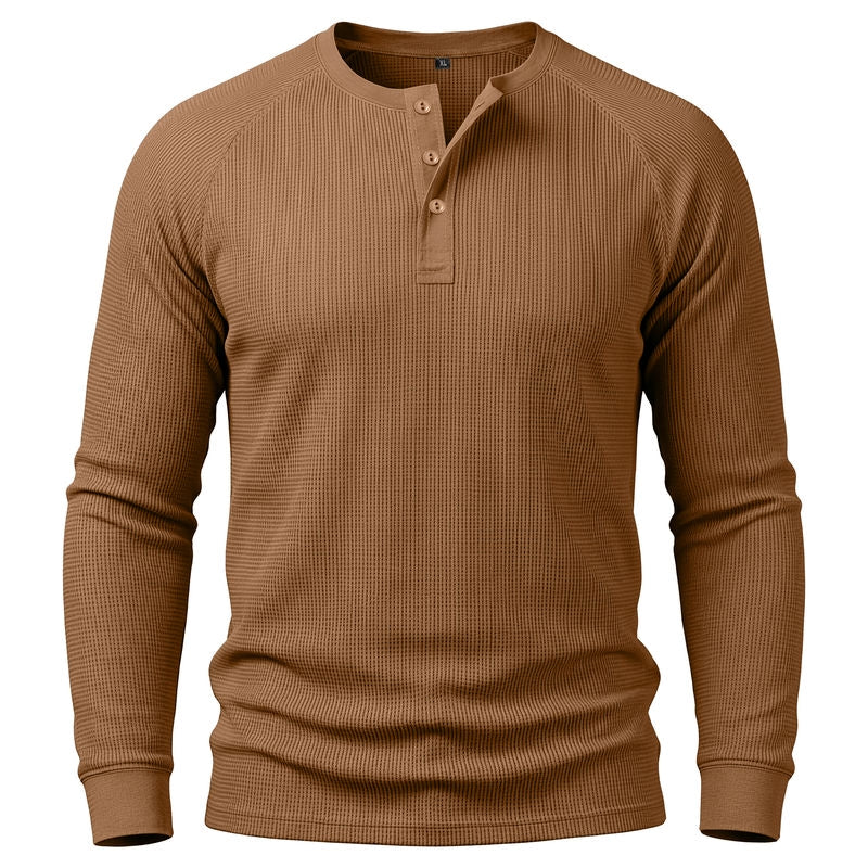 Waffle Knit Henley Long Sleeve Shirt