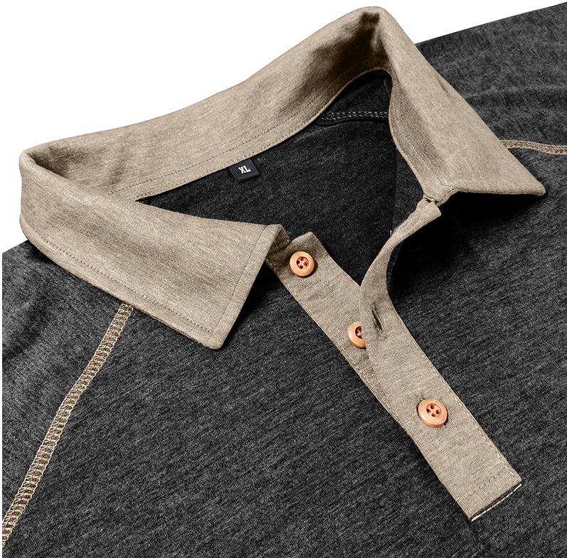Contrast Collar Long Sleeve Polo Shirt