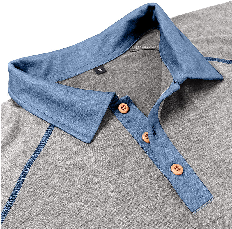Contrast Collar Long Sleeve Polo Shirt