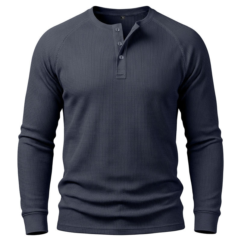 Waffle Knit Henley Long Sleeve Shirt