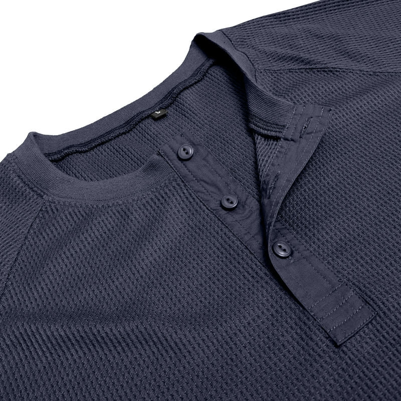 Waffle Knit Henley Long Sleeve Shirt