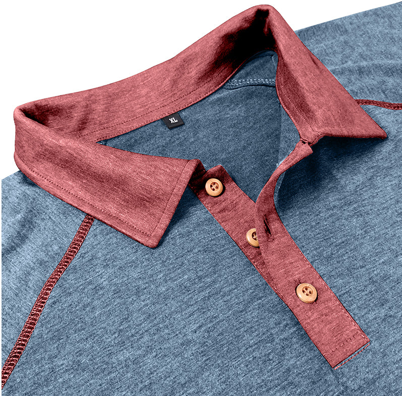 Contrast Collar Long Sleeve Polo Shirt