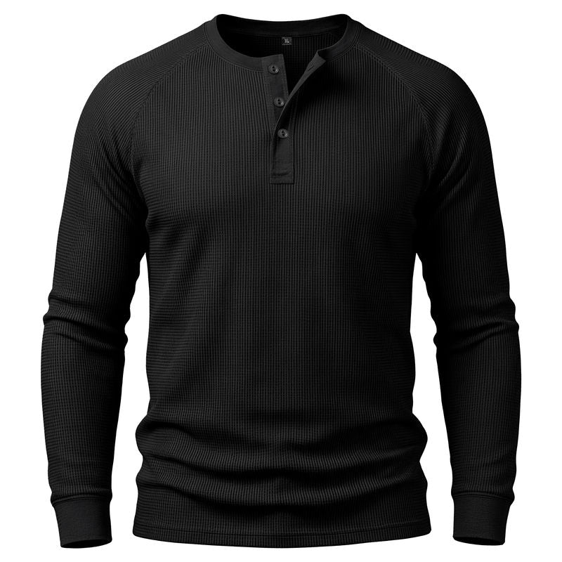 Waffle Knit Henley Long Sleeve Shirt