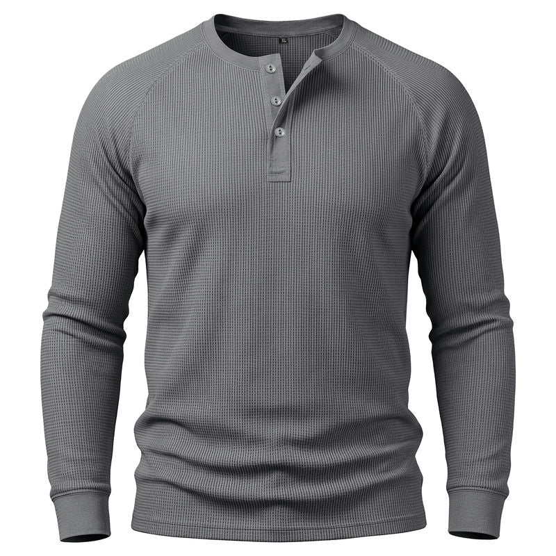 Waffle Knit Henley Long Sleeve Shirt