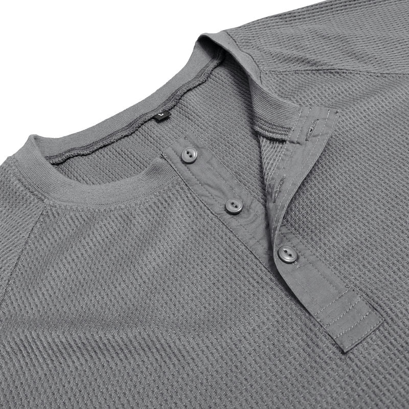 Waffle Knit Henley Long Sleeve Shirt