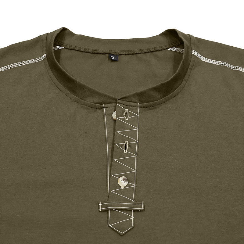 Men’s casual long sleeve Henley shirt with three-button placket